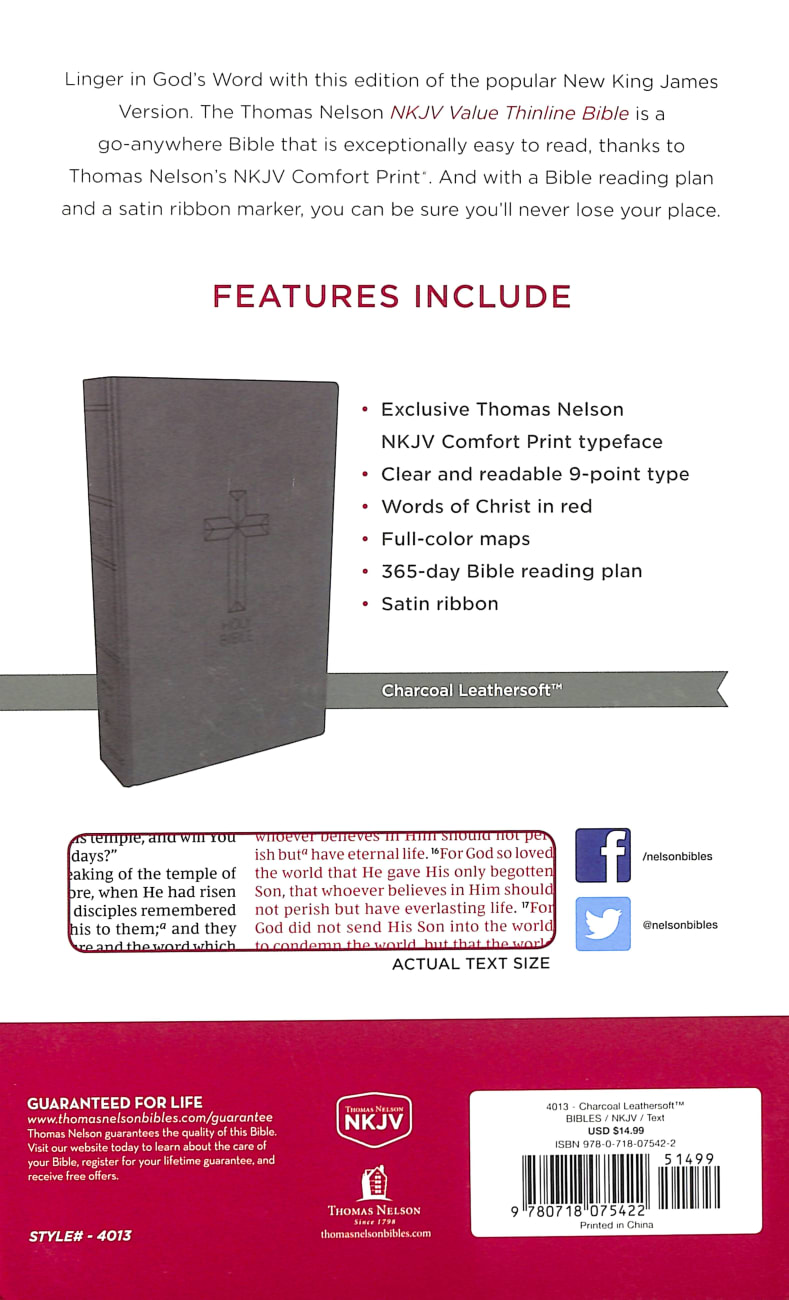 NKJV Value Thinline Bible Charcoal (Red Letter Edition) Premium Imitation Leather