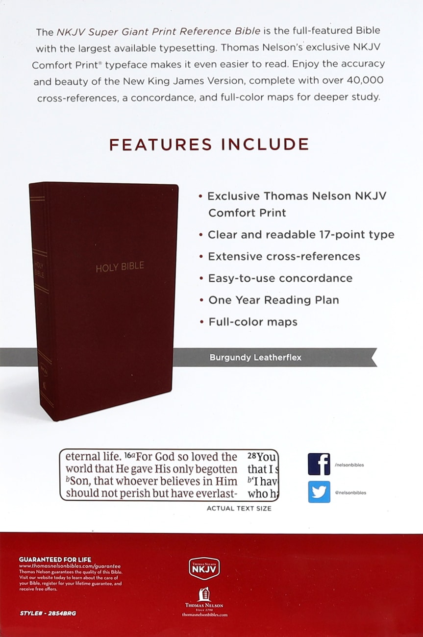 NKJV Reference Bible Super Giant Print Burgundy (Red Letter Edition) Imitation Leather