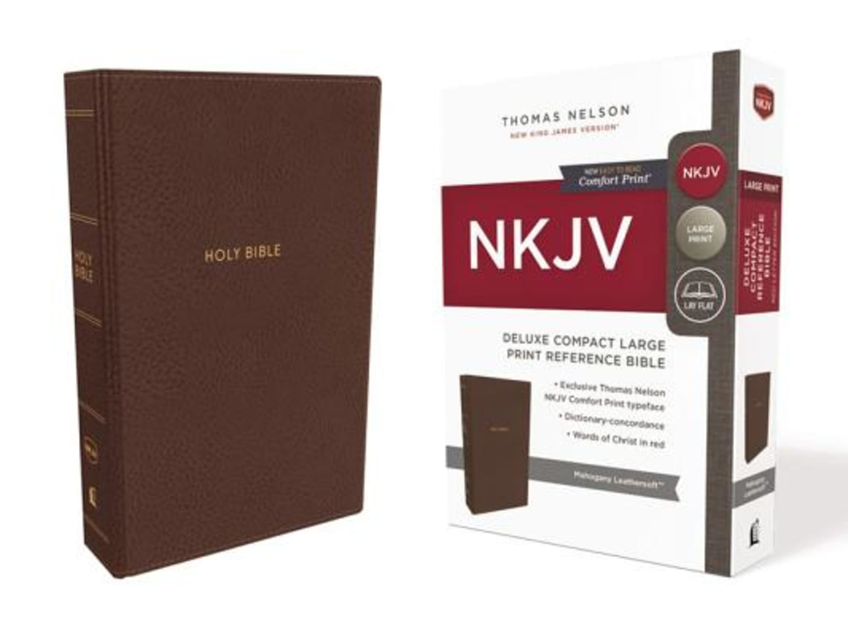 NKJV Deluxe Reference Bible Compact Large Print Brown (Red Letter Edition) Premium Imitation Leather