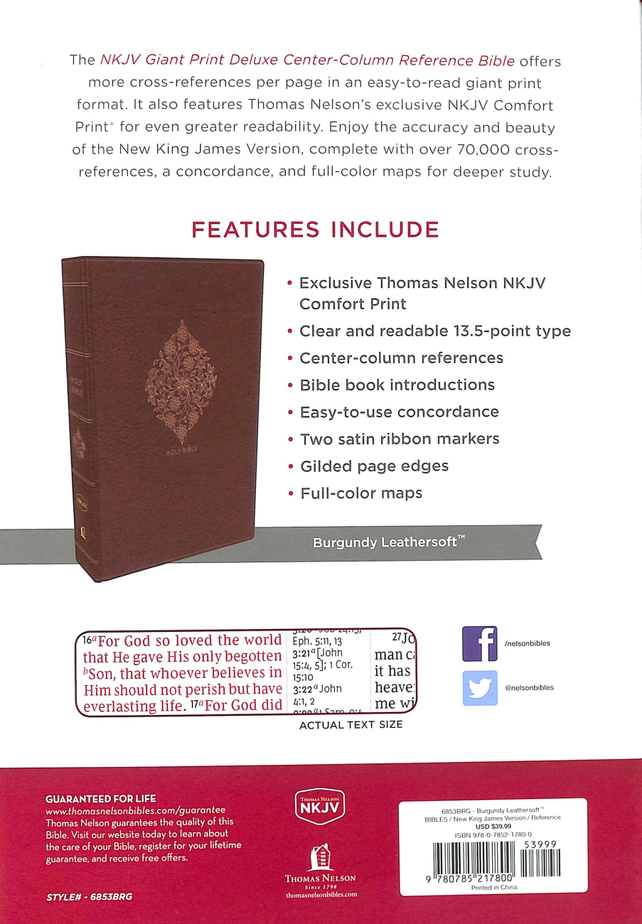 NKJV Deluxe Reference Bible Giant Print Burgundy (Red Letter Edition) Premium Imitation Leather