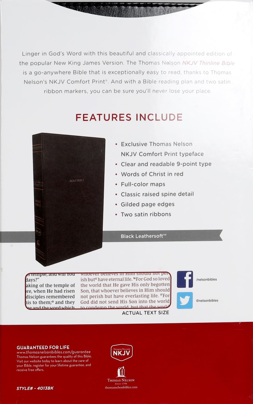 NKJV Thinline Bible Black Thumb Indexed (Red Letter Edition) Premium Imitation Leather