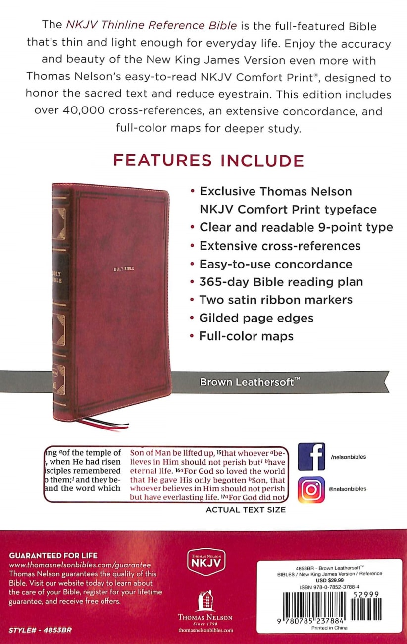 NKJV Thinline Reference Bible Brown (Red Letter Edition) Premium Imitation Leather