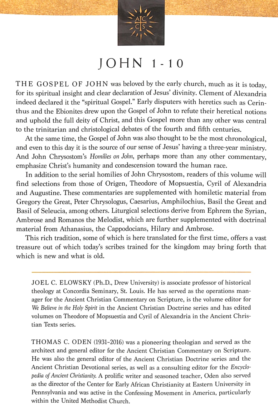 Accs NT: John 1-10 (Ancient Christian Commentary On Scripture: New Testament Series) Paperback