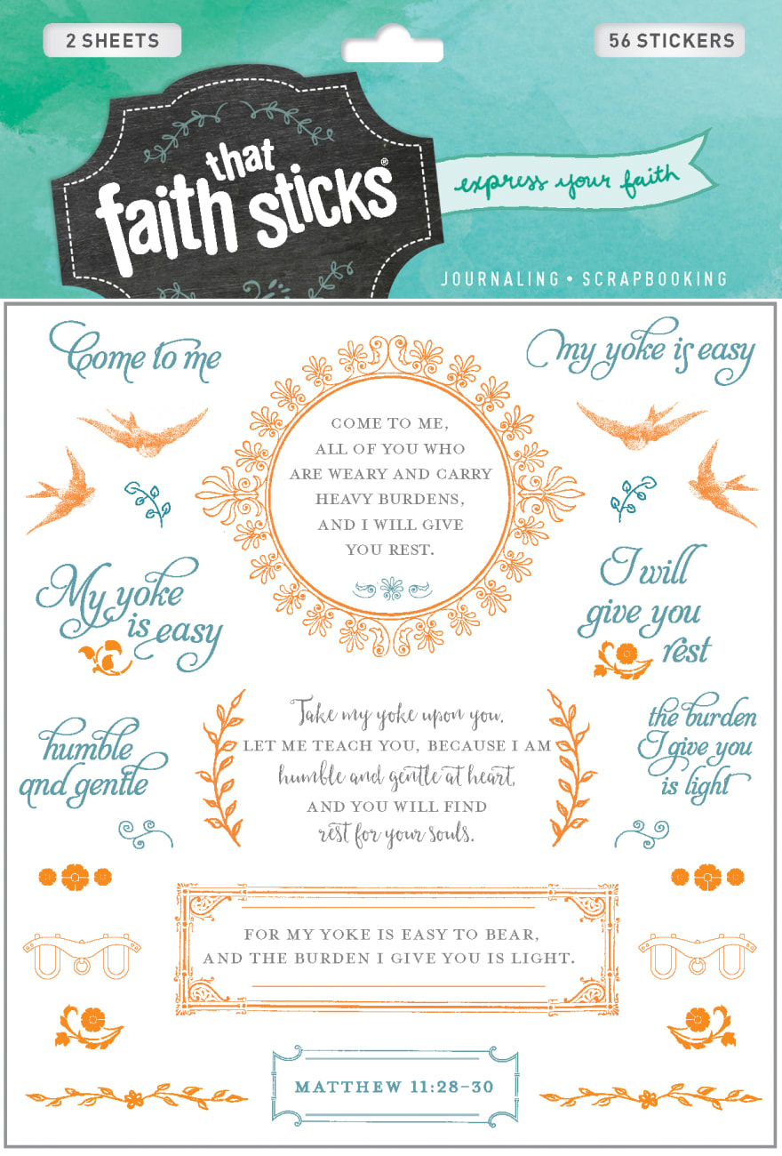 Matthew 11: 28-30 (2 Sheets, 56 Stickers) (Stickers Faith That Sticks Series) Stickers