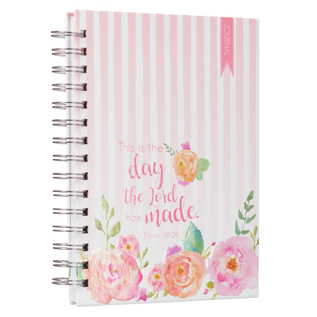 Spiral Watercolor Journal: This is the Day the Lord Has Made.... Hardback (Red/white Stripes, Roses) Spiral