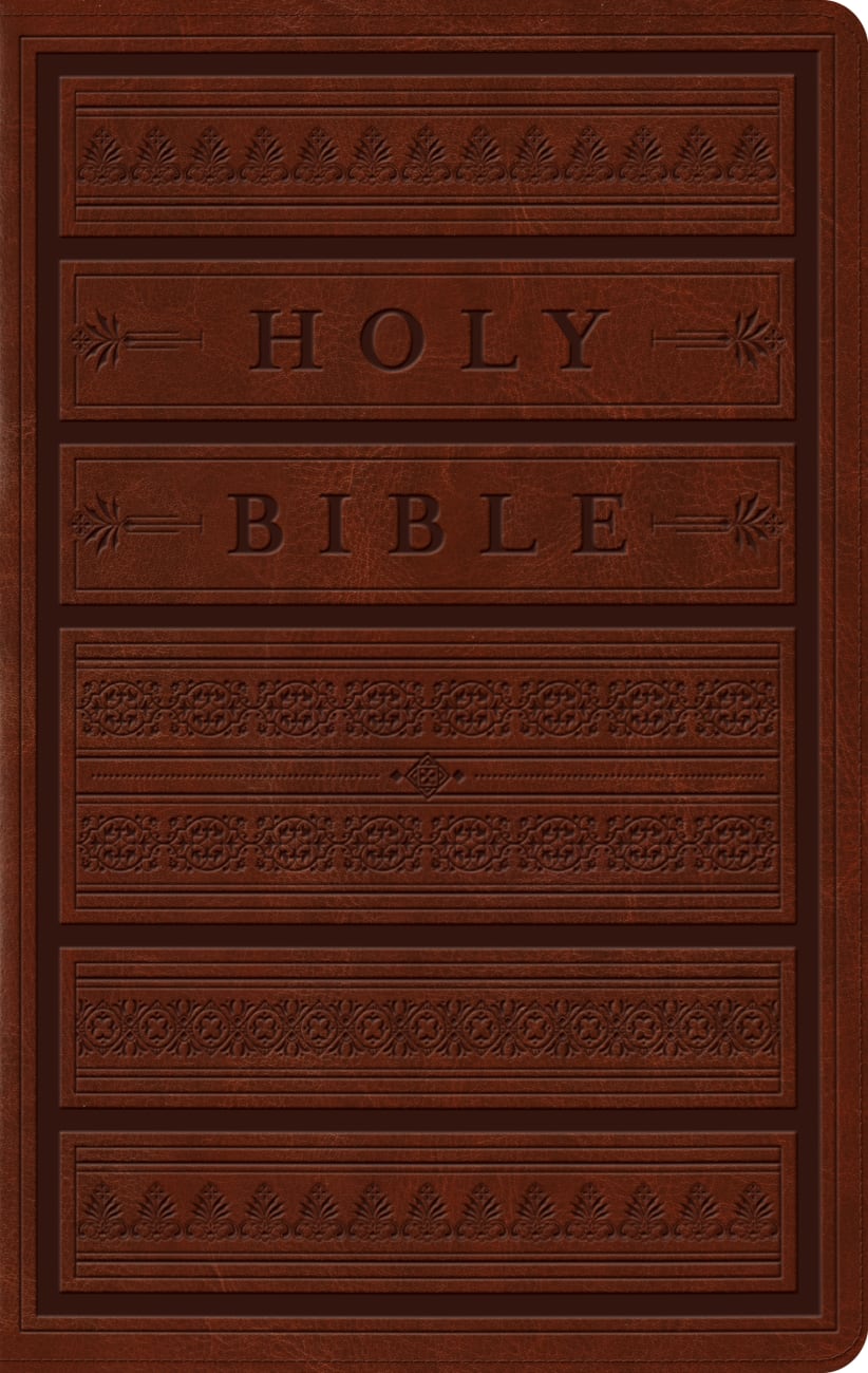 ESV Large Print Personal Size Bible Brown Engraved Mantel Design Red Letter Edition Imitation Leather