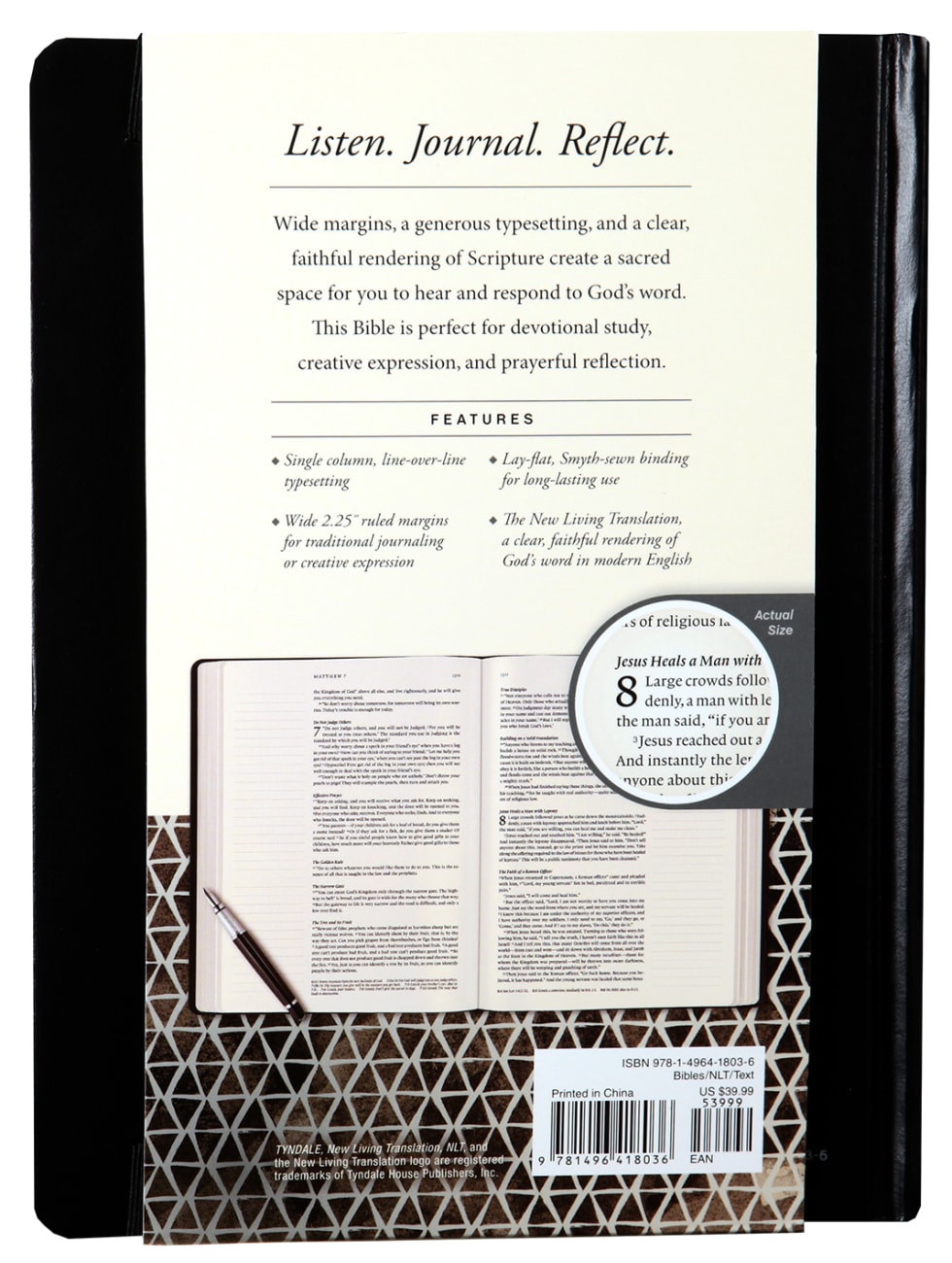NLT Reflections Bible Sketchbook Black (Black Letter Edition) Imitation Leather Over Hardback
