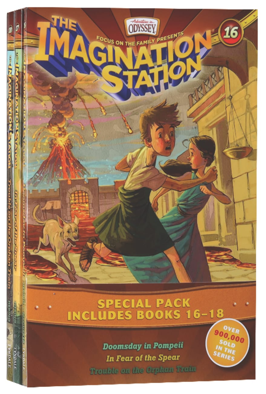 Imagination Station Books 3-Pack: Doomsday in Pompeii/In Fear of the Spear/Trouble on the Orphan Train (Adventures In Odyssey Imagination Station (Aio) Series) Paperback