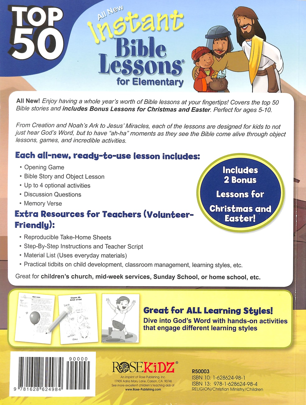 Top 50 Instant Bible Lessons For Elementary With Object Lessons (Rosekidz Top 50 Series) Paperback