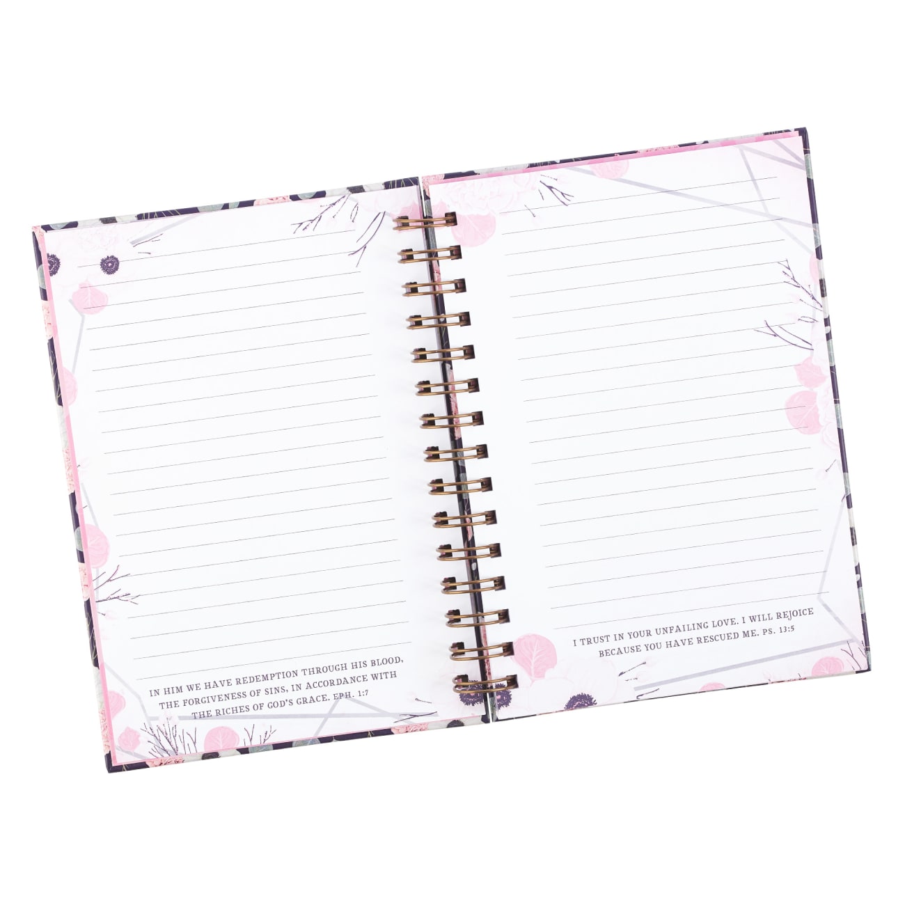Journal: Be Still & Know, Pink/White Floral on Navy Background (Psalm 46:10) Spiral