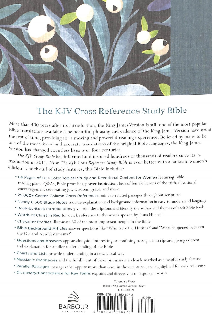 KJV Cross Reference Study Bible Women's Edition Turquoise Floral (Red Letter Edition) Hardback