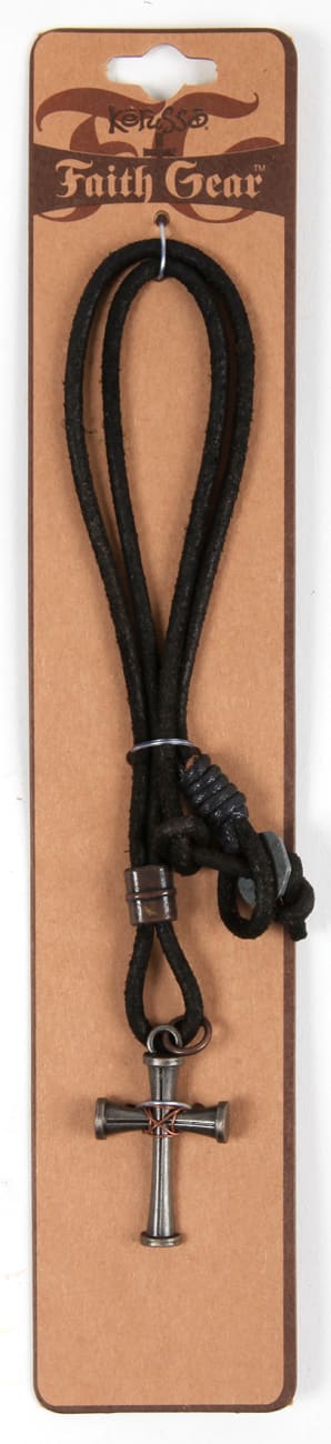 silver cross on leather cord