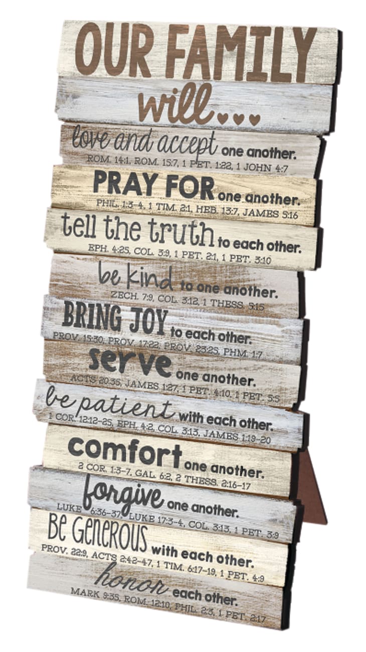 Tabletop Plaque: Our Family Will... Stacked Wood (Various Scriptures) Homeware