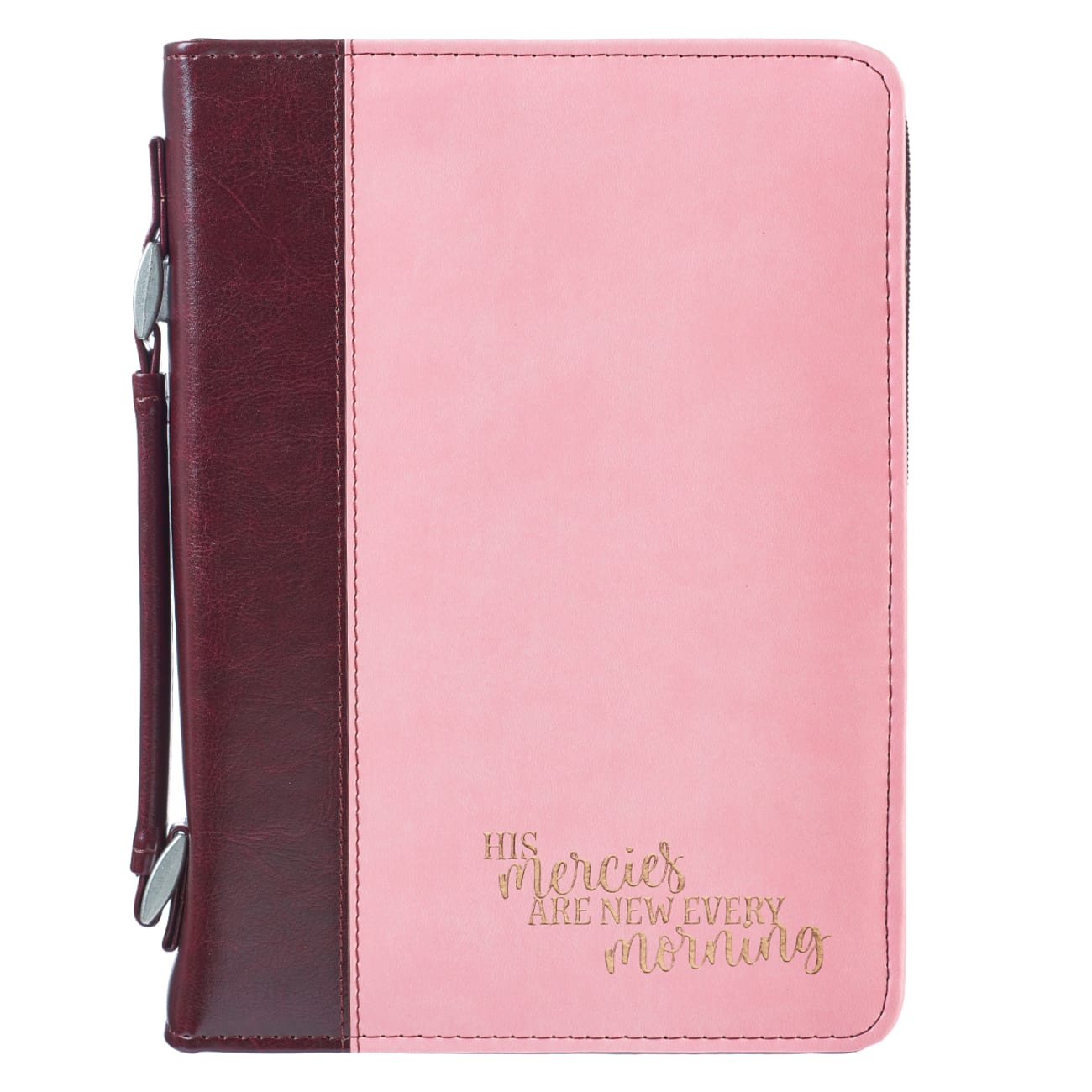 Bible Cover Trendy Medium: His Mercies Are New Every Morning, Pink/Brown, Carry Handle Bible Cover
