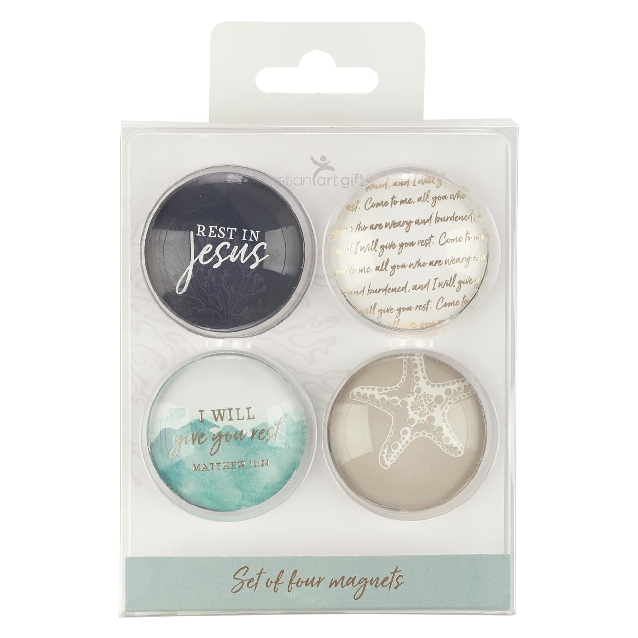 Glass Magnets Set of 4: I Will Give You Rest Homeware