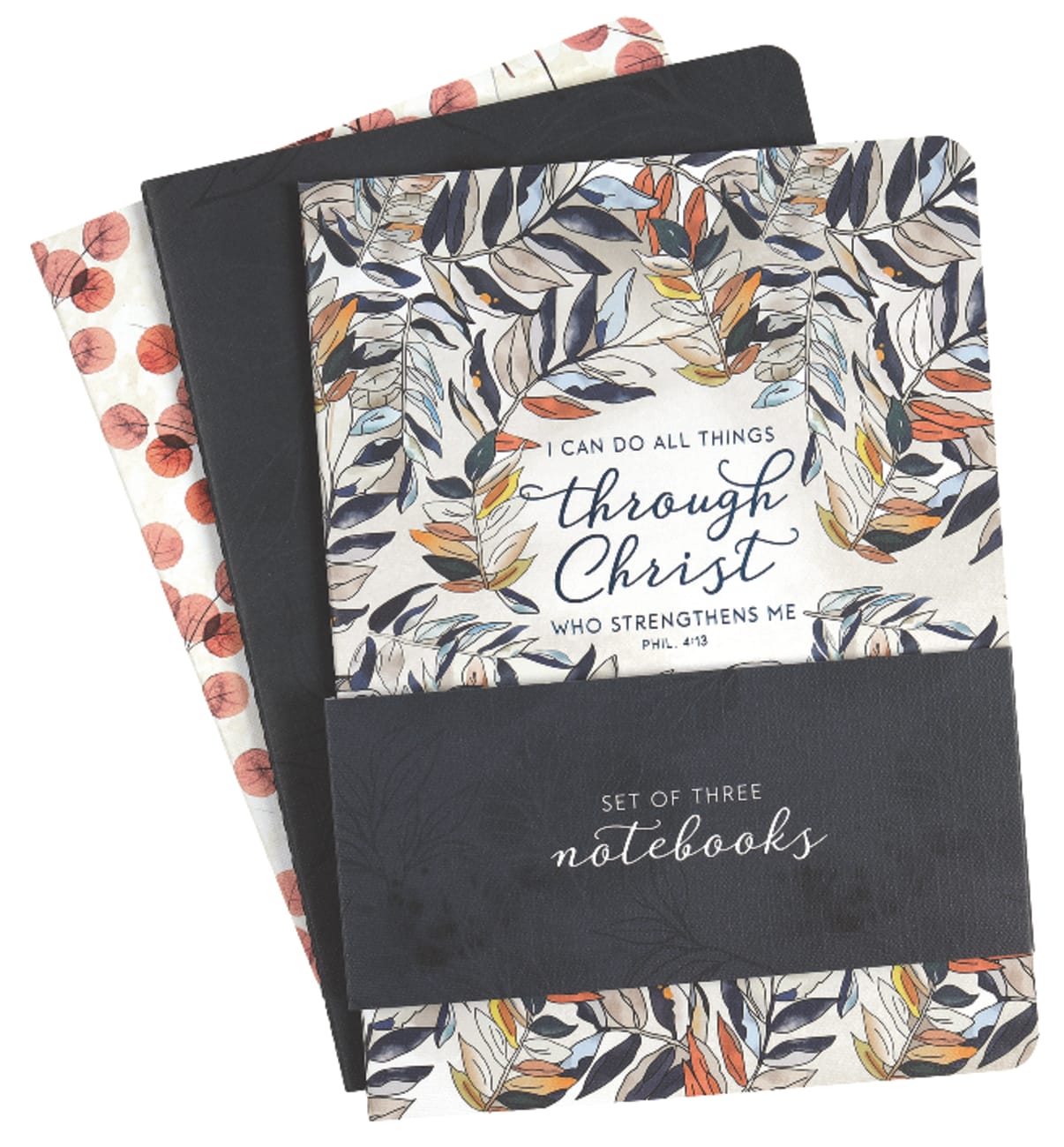 Notebook: Through Christ, Navy Leaves (Set Of 3) Paperback