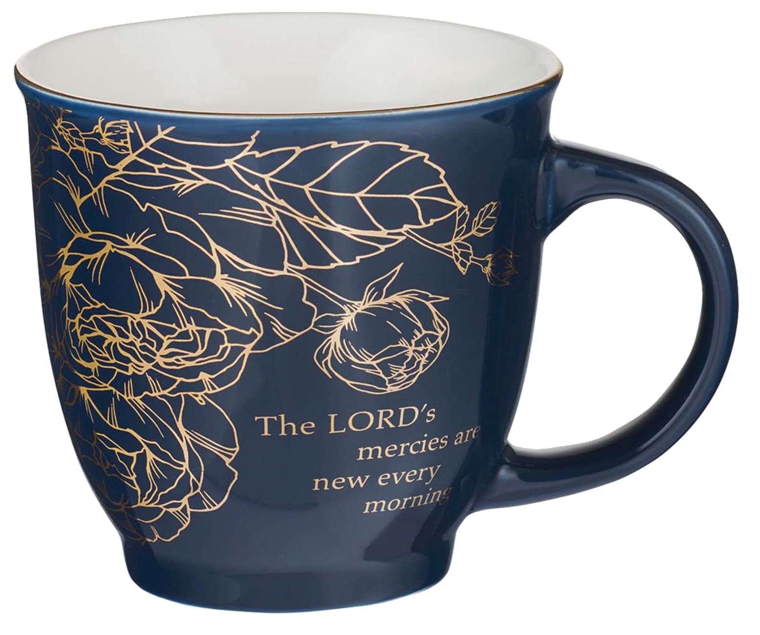 Ceramic Mugs (set of 2): Floral Blue & White With Gold (The Lord, He Has Made) (414 ml) Homeware