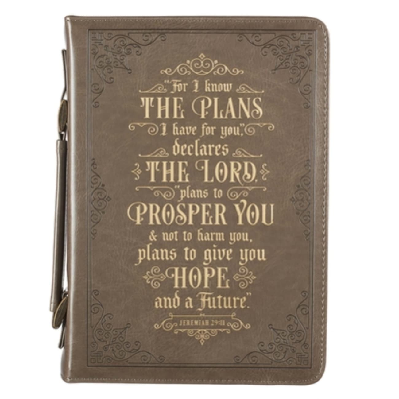 Bible Cover Large: I Know the Plans Taupe (Jer. 29:11) Imitation Leather