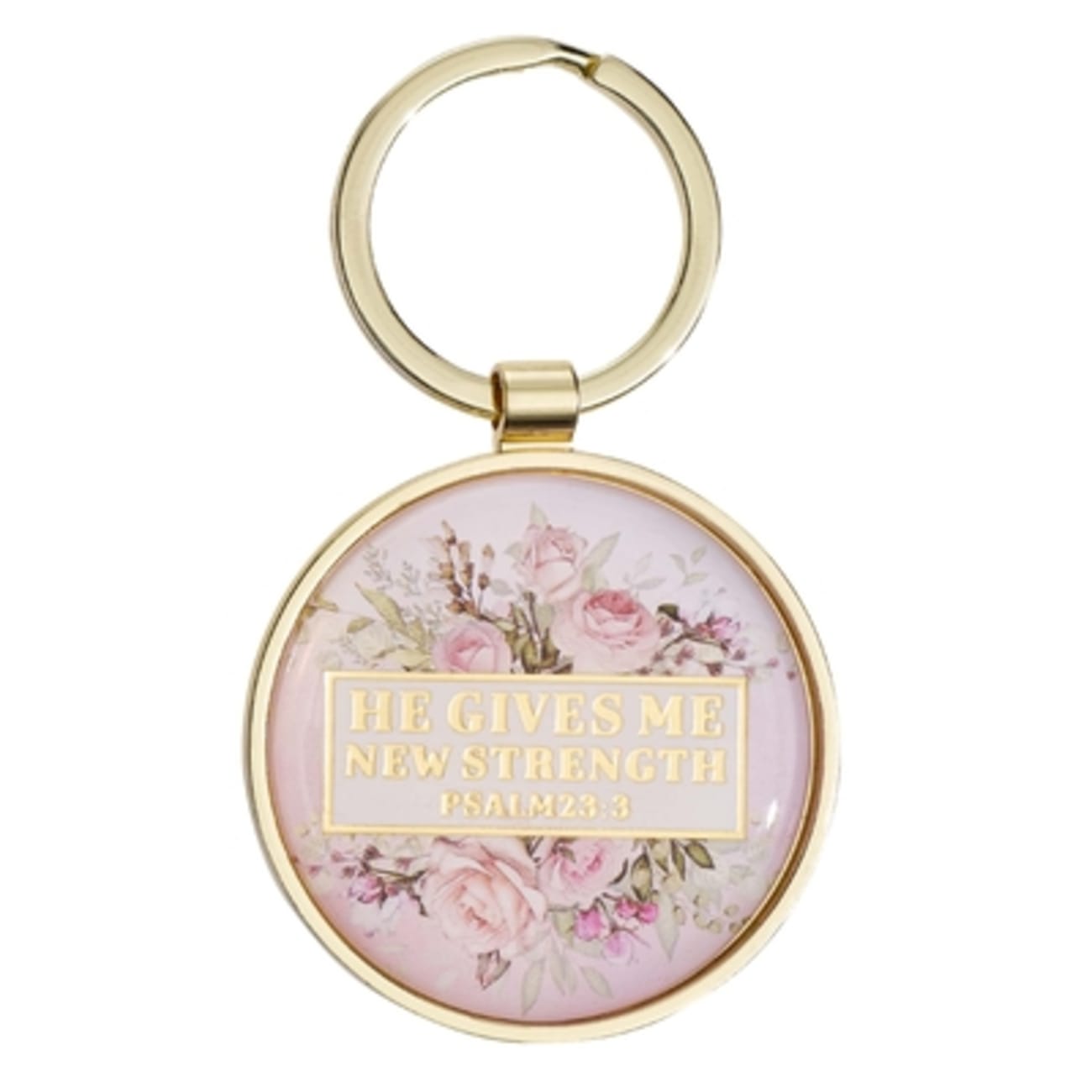 Metal Keyring: He Gives Me New Strength Cream Floral (Psalm 23:3) Jewellery