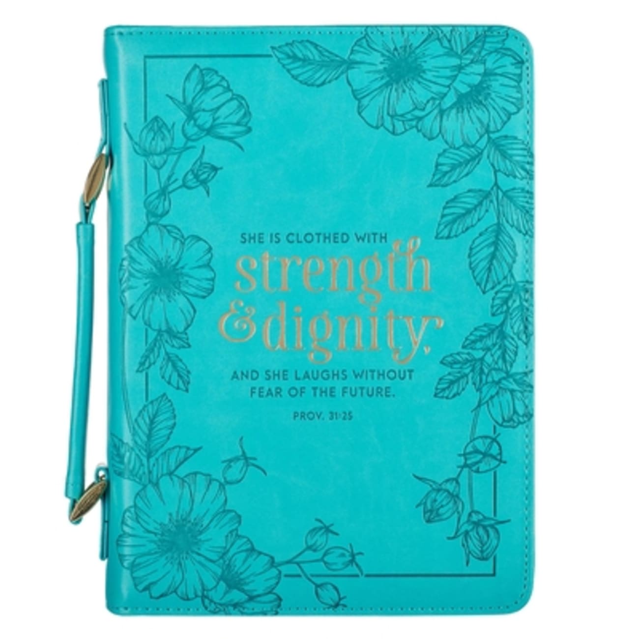 Bible Cover Extra Large: She is Clothed With Strength Teal (Proverbs 31:25) Imitation Leather