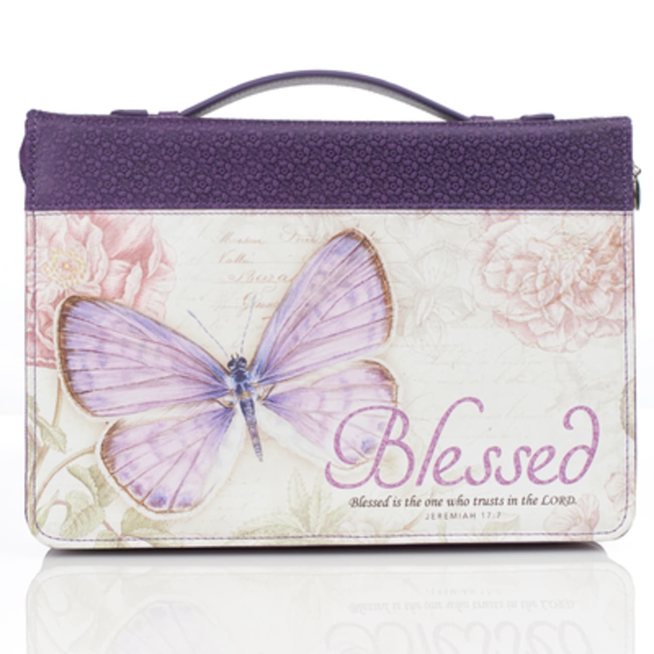 Bible Cover Extra Large: Blessed Purple Butterfly (Jer 17:7) Imitation Leather