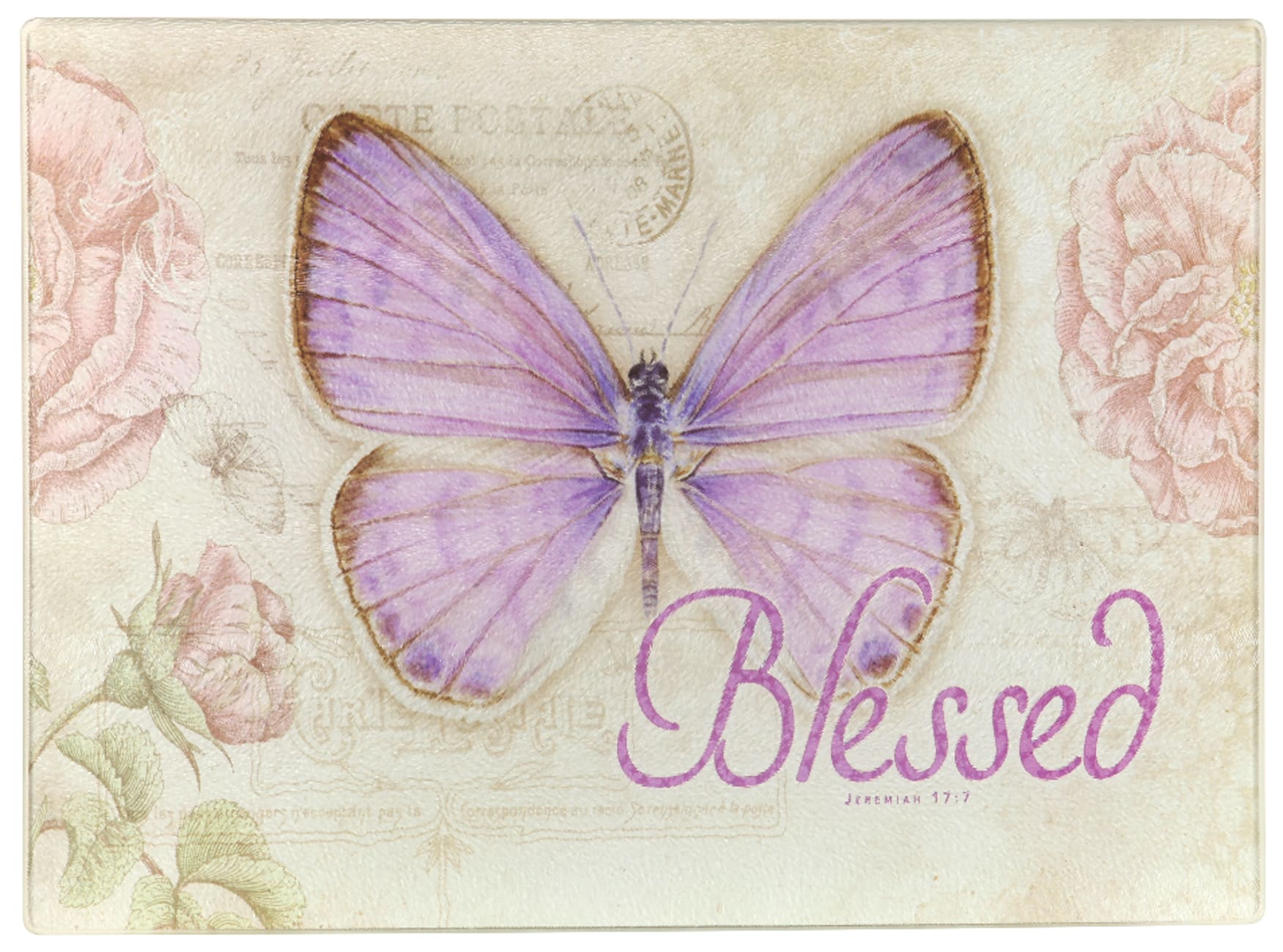 Large Glass Cutting Board: Blessed Butterfly Purple Homeware