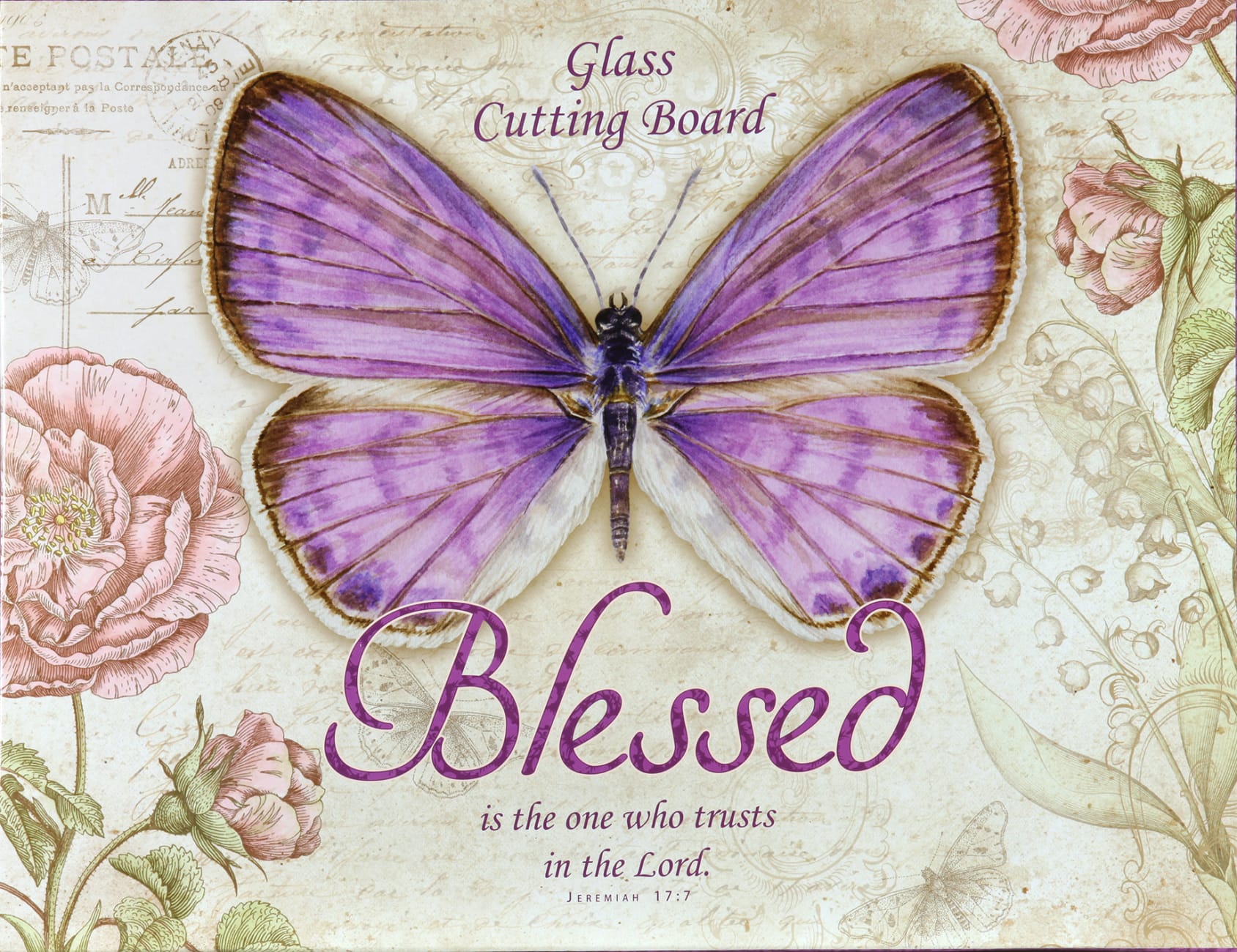 Large Glass Cutting Board: Blessed Butterfly Purple Homeware