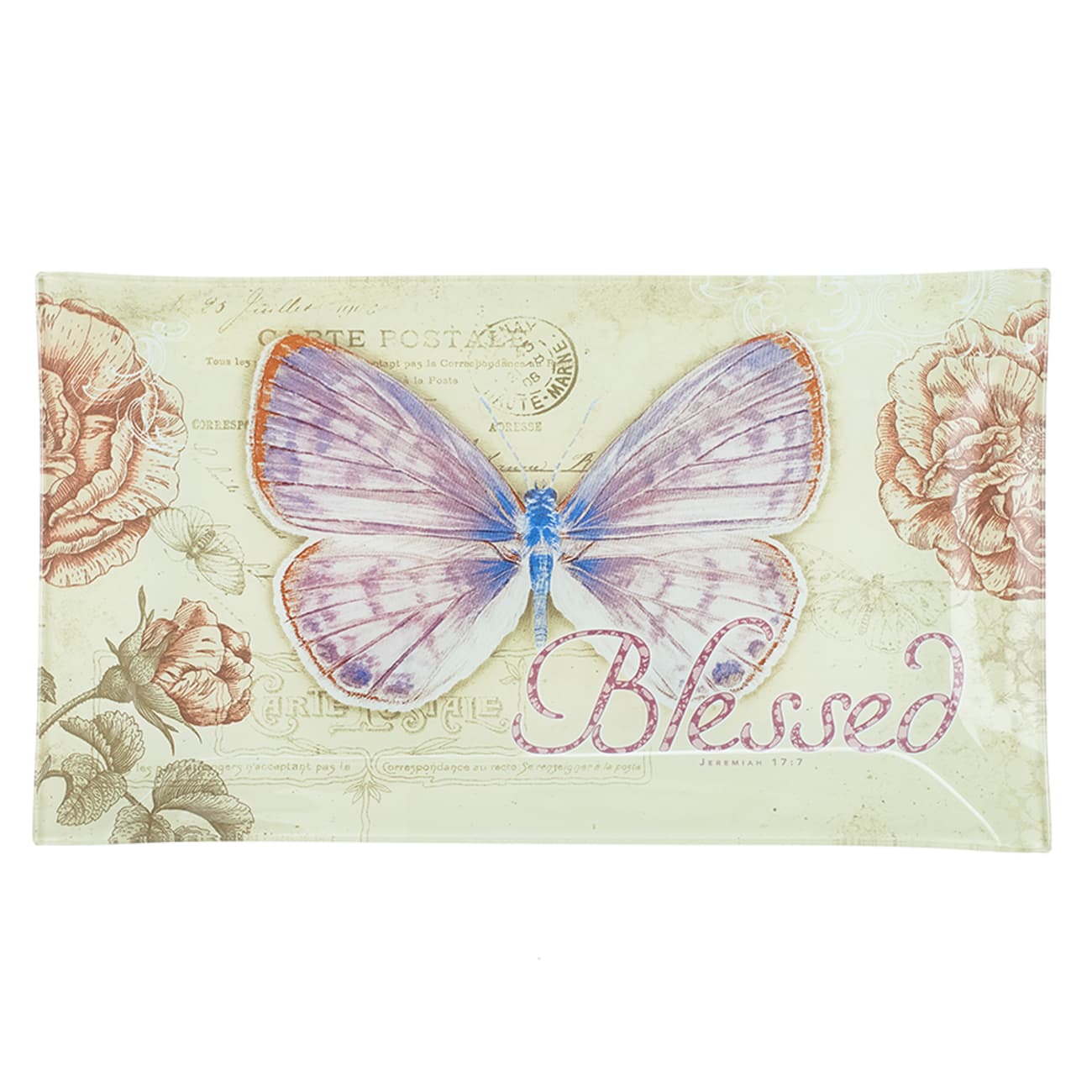 Glass Tray: Blessed Butterfly Purple (Jeremiah 17:7) Homeware