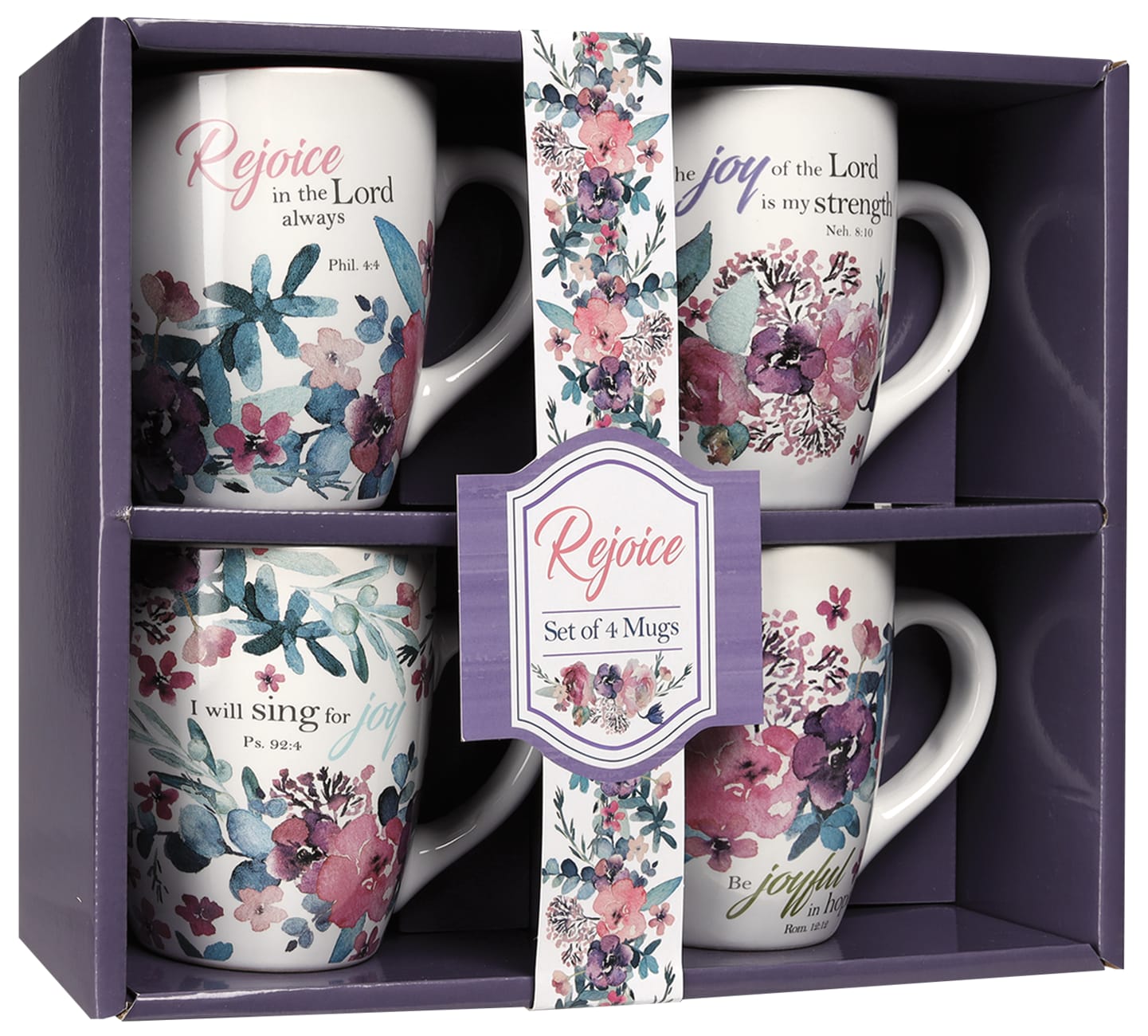 Ceramic Mugs 325ml: Floral, Rejoice Collection (Set Of 4) Homeware