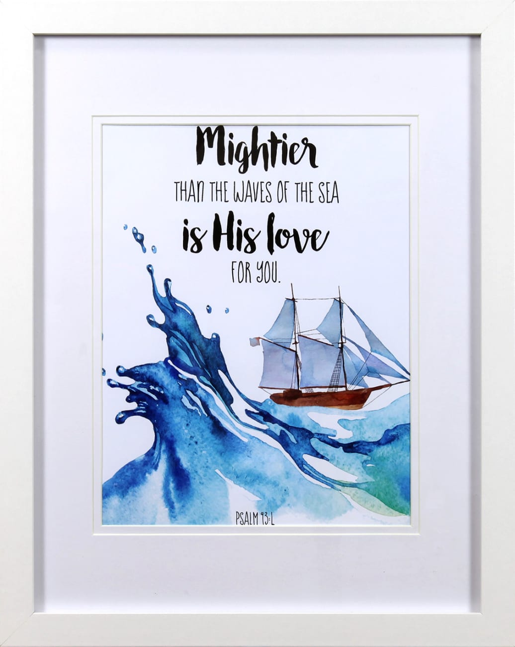 Framed Children's Print Watercolour Ship Mightier Than the Waves (Psalm 93: 4) Wall Art