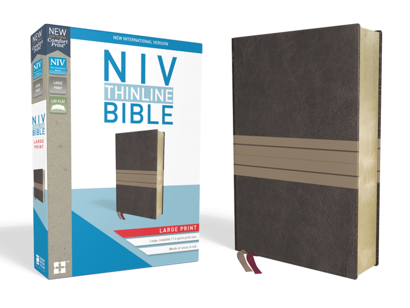 NIV Thinline Bible Large Print Brown/Tan (Red Letter Edition) Premium Imitation Leather