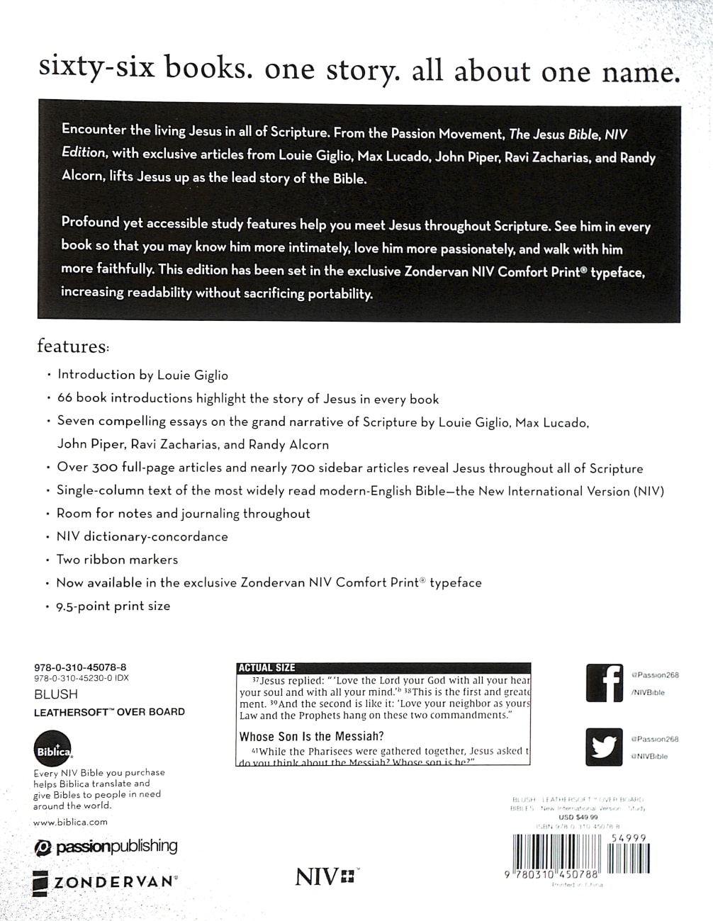 NIV the Jesus Bible Pink Comfort Print Edition (Black Letter Edition) by Louie Giglio Koorong