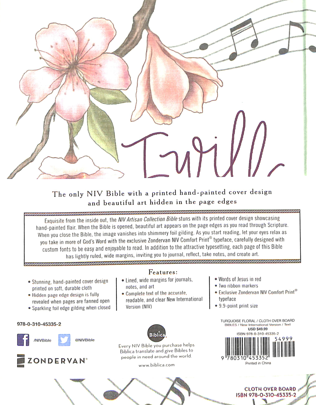 NIV Artisan Collection Bible Teal Floral (Red Letter Edition) Hardback