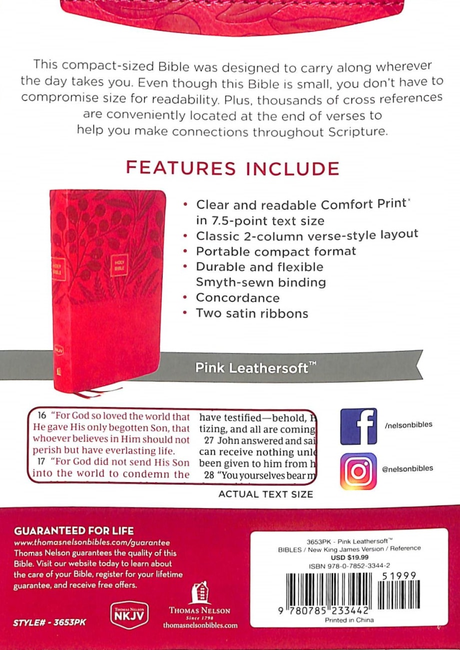 NKJV End-Of-Verse Reference Bible Compact Large Print Pink (Red Letter Edition) Premium Imitation Leather