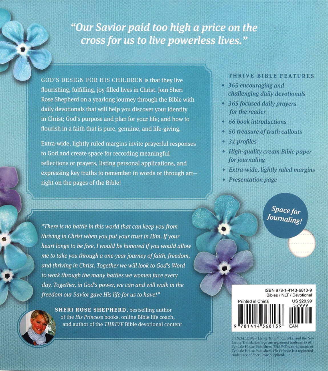 NLT Thrive Creative Journaling Devotional Bible Blue Flowers (Black Letter Edition) Hardback