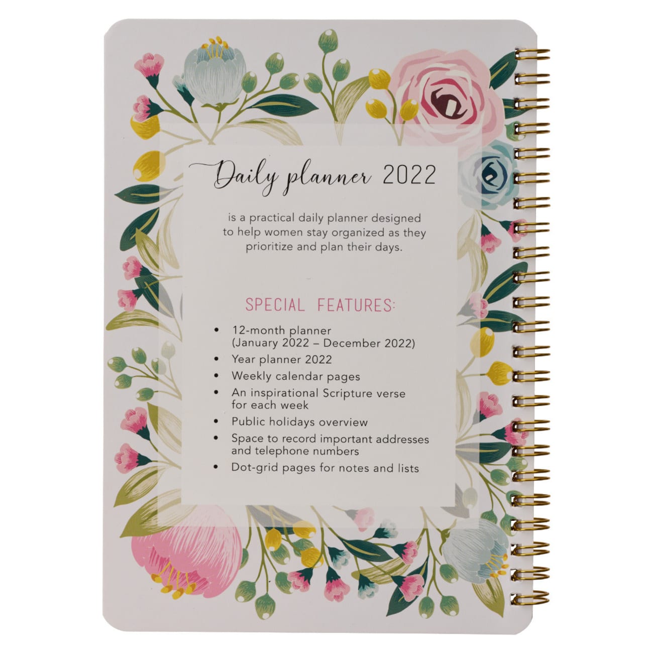 2022 12-Month Daily Diary/Planner: Faith Gives Wings Spiral