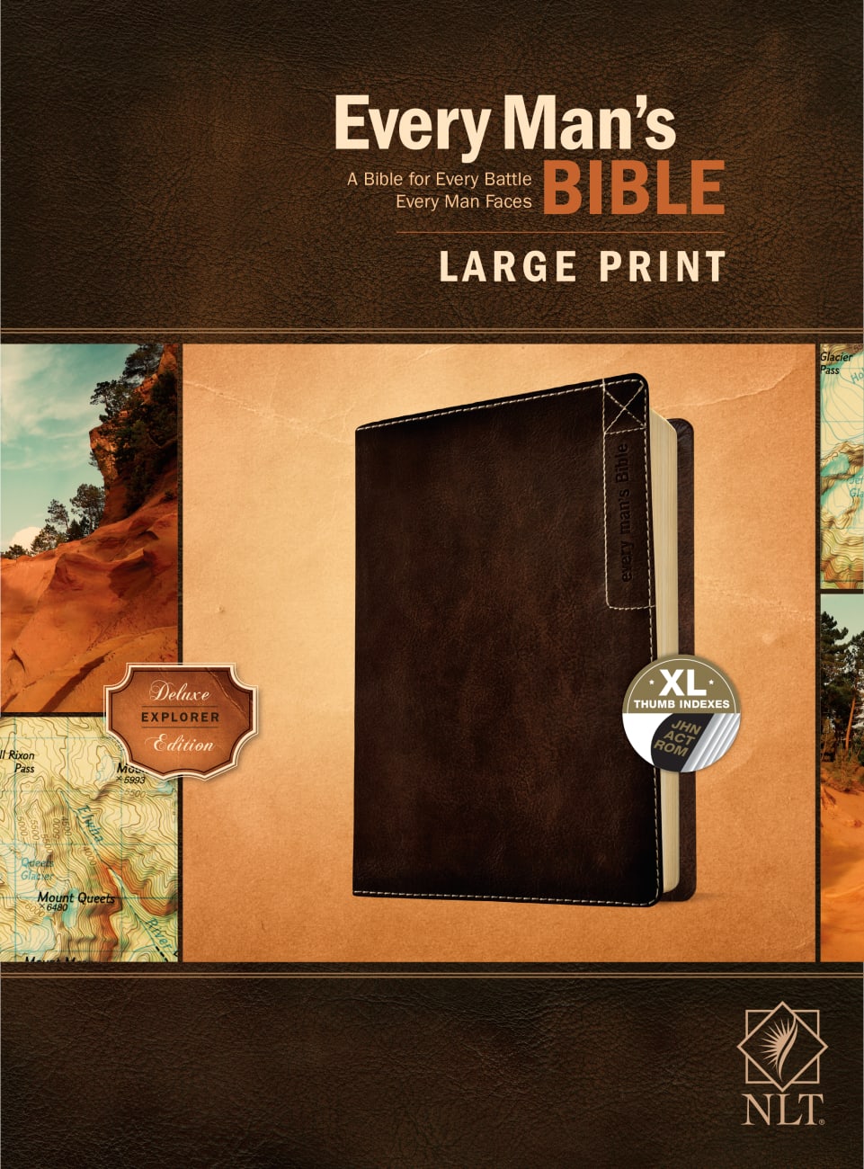 NLT Every Man's Bible Large Print Deluxe Explorer Edition Indexed Rustic Brown Imitation Leather