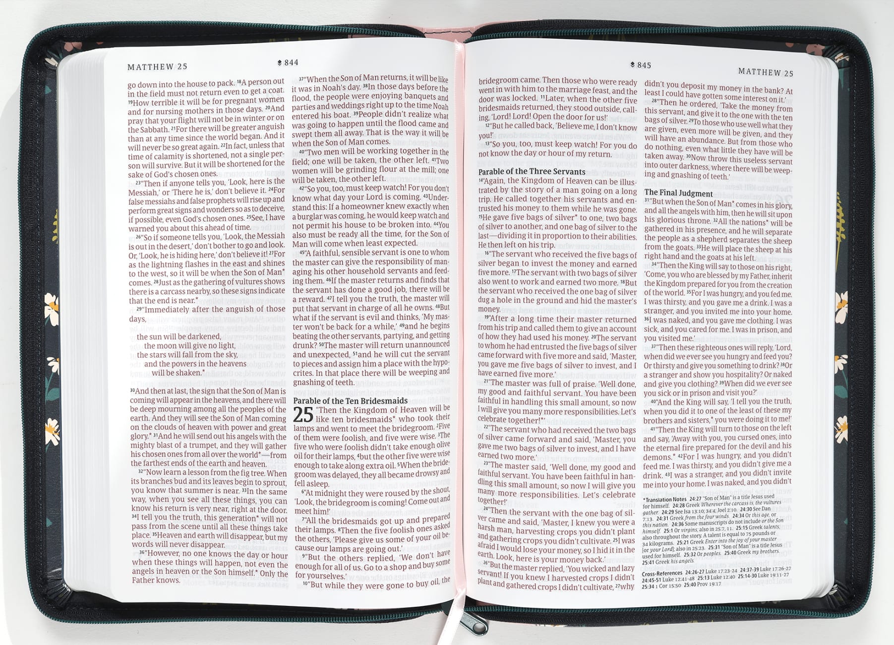 NLT Large Print Thinline Reference Zipper Bible Filament Enabled Edition Meadow Navy/Pink (Red