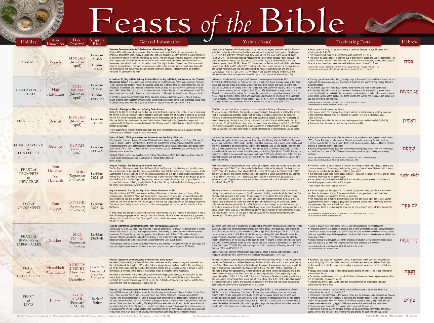 Wall Chart: Feasts and Holidays of the Bible (Laminated) Posters