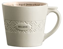 Ceramic Textured Mug: Believe, Creamed/Pale Pink (Phil 1:6 Nrsv) Homeware