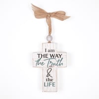 Cross: I Am the Way the Truth & the Life, Bead and Ribbon For Hanging (Fir, Embossed Elm)