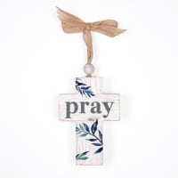 Cross: Pray, Leaves, Bead and Ribbon For Hanging (Fir, Embossed Elm)