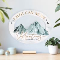 Oval Carved Sign: Faith Can Move Mountains (Matt. 17:20) (Mdf)
