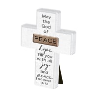 Cast Stone Cross: Peace Copper Accented (Romans 15:13)