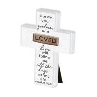 Cast Stone Cross: Loved Copper Accented (Psalm 23:6)