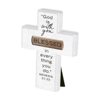 Cast Stone Cross: Blessed Copper Accented (Genesis 21:22)