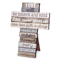 Stacked Wood Cross: Love, Medium (1 Cor 13:4-7)