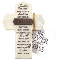 Tabletop Cross: Trust, Bronze Bar, Proverbs 3:5-6 (Polyresin)