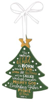Christmas Mdf Tree Ornament: Jesus, Green With White Ribbon (Isaiah 9:6)