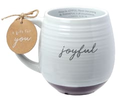 Ceramic Mug: Joyful (1 Thess 5:16-18) White Texture, Purple Bottom (473ml) Homeware